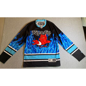 RIP N DIP Ripndip Devil Baby Blue Flame Hockey Jersey Sweatshirt Sz Small